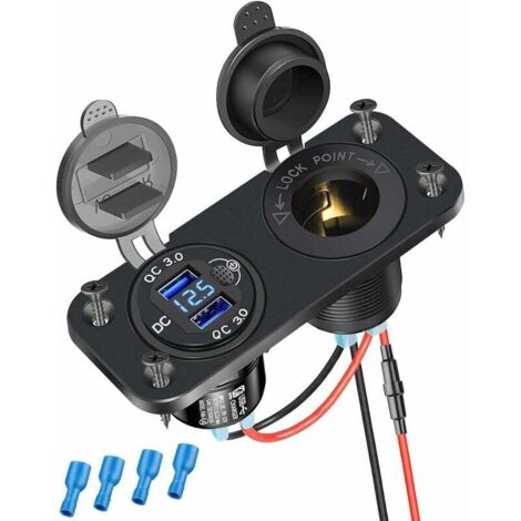 Cigarette Lighter Socket with Quick Charge 3.0, 12V/24V USB Outlet with LED Voltmeter and Waterproof Dual USB Power Socket for Car, RV, Marine, Boat, Truck, etc. (1/5)