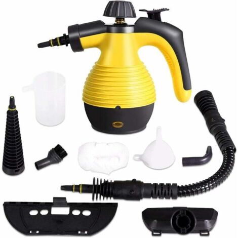 Handheld Steam Cleaner, Portable Steam Cleaner with 9 Accessories for Removing Stains, Carpets, Curtains, 3 Bar High Pressure for Kitchen and Bathroom, 350ML, Yellow (1/5)