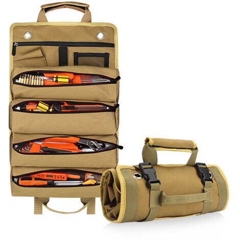 Multifunctional Large Capacity Tool Bag, Maintenance Tool Storage Bag, Hardware Kit, Khaki (1/5)