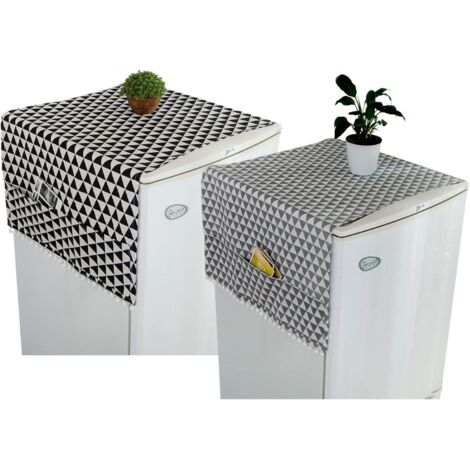 Washing Machine Cover with Pockets, Washing Machine Cover Top, Dust Cover for Refrigerators Washing Machines Dryers, 2 Pieces 55 x 130 cm (Grey and Black) (1/5)