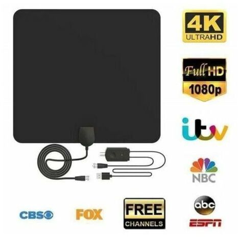 Powerful Indoor TV Antenna, Pictek Powerful Indoor HD TNT Antenna, 56 Km Radius Ultra Flat- Thin (Black) (1/5)