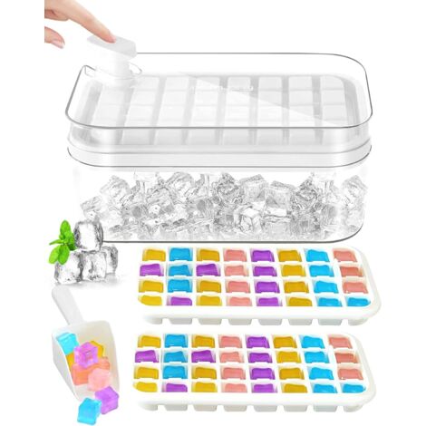 Ice Cube Tray with Lid, Easy Release Silicone Ice Cube Tray with 64 Ice Cube Trays Storage Box, Freezer Ice Tray for Cocktails, Whiskey, Beer, Coffee(White) (1/5)