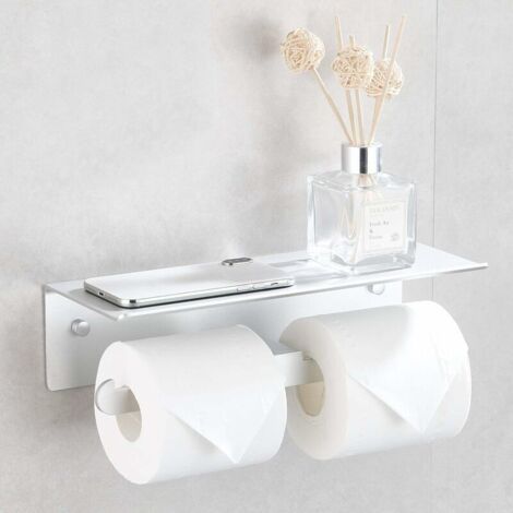 Self-adhesive Toilet Paper Holder Double Toilet Roll Holder No Drilling for Bathroom and Kitchen Matte Silver, (1/5)