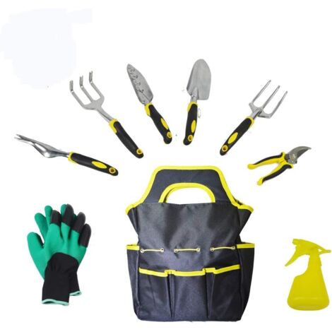 Garden Tools Set - 9 Pieces Heavy Duty Gardening Tools with Graft, Cultivator, Garden Trowel, Hand Weeder, Pruner, Glove Storage Organizer, Scoop WT02 Gold (1/5)