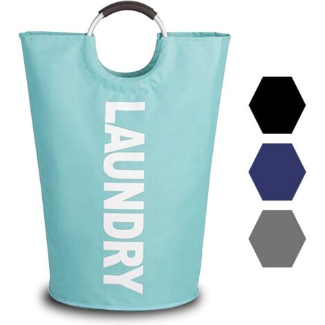82L Laundry Hamper - Durable Handles - Portable Waterproof Fabric Foldable Laundry Bag - Storage Hamper for Dorm, Bathroom, College - Light Blue (1/5)