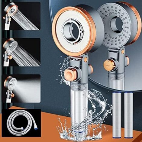 Shower Head And 1.5M Hose, Double Sided Turbo Shower Head, 3 Jet Types With 2 Filtration Systems, 50% Water Saving, Pressure Boost, Shower Head Set (1/5)