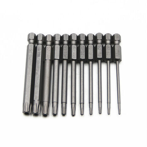 11 Piece Long Torx Screwdriver Bit Set - Magnetic Bits - 1/4" Hex Shank - Sizes T6 to T40 - 100mm Length (1/5)