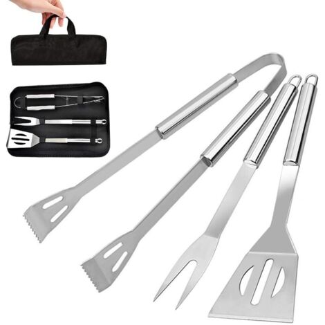 3 Piece Stainless Steel BBQ Tool Set with Spatula, Tongs, Forks and Carry Bag (1/5)