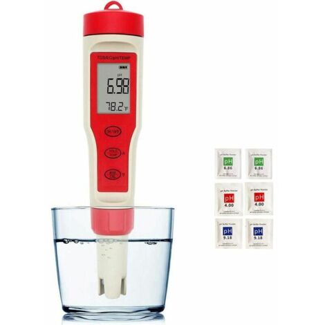 PH Meter, PH/TDS/EC/Temperature Conductivity Meter, High Accuracy Automatic Calibration, Digital for Pool Drinking Water Aquariums