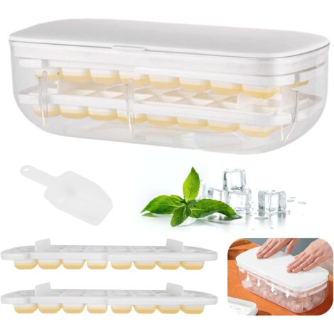 Silicone Ice Cube Tray with Lid, Ice Cube Box Silicone Ice Cube Tray with Plastic Double Layer Ice Tray with Ice Scoop for Cocktail Whiskey Beer Cola (1/5)