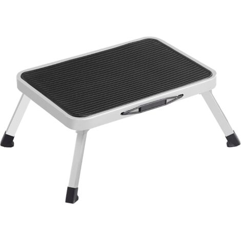 1 Step Folding Step Stool, Steel Stepladder, with Non-Slip Pads, Load 150 kg, Unfolded Dimensions 32 x 44 x 17.5 cm, White (1/4)