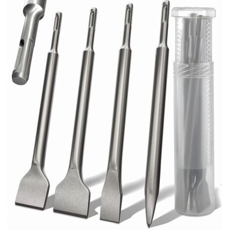 SDS Plus Chisel Set of 4: Round Handle, Electric Hammer, Round Square Chisel, Curved Chisel 142 x 250 mm, Extra Large Flat Chisel (1/5)