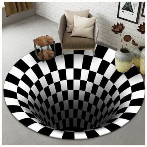 Black White Carpet Stereo Vision Circular Carpet Living Room Bedroom Coffee Table Carpet 3D Illusion Trap (1/5)