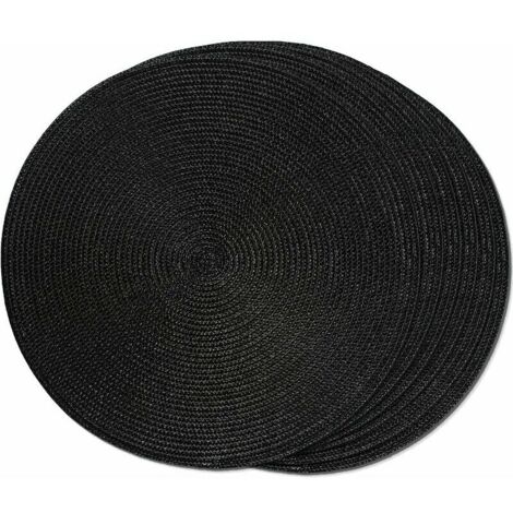 Dining Table Set of 6 Black Round Braided Placemats for Dining Tables Non-Slip Washable Woven Placemats 38cm - Black (1/5)