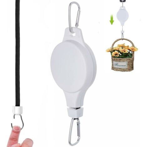 Retractable Plant Pulley, Hanging Basket Pulley, Plant Pulley Hanger, Flower Basket Hook,white (1/3)