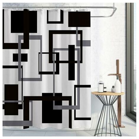 Black and White Shower Curtain, Black Gray Geometric Fabric Shower Curtain Set, Mid Century Modern Abstract Minimalist Waterproof Shower Curtain for Bathroom Decor, 72 x 72 (1/5)
