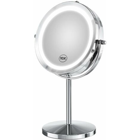 Lighted Makeup Mirror, 10x Magnifying Double Sided LED Vanity Mirror with Lights and Magnification, Battery Operated 360 Degree Rotation 7 Inch Cordless Shaving Mirror for Bathroom Bedroom (1/5)