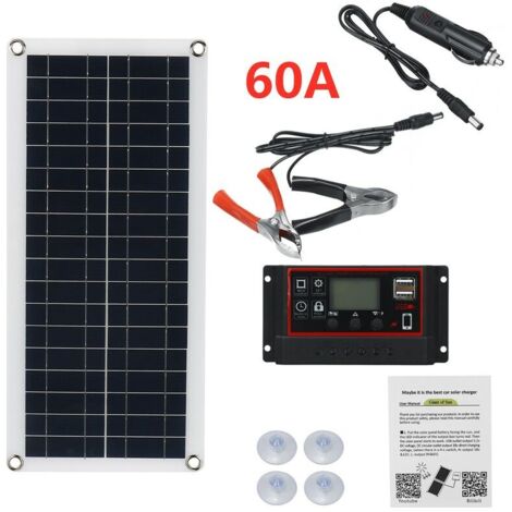 12V Portable Solar Panel Car Van Boat Caravan Camper Trickle Battery Charger(Black 60A Controller and Solar Panel) (1/5)