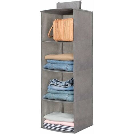 Hanging Storage Shelves, 4 Compartments Hanging Shelves Fabric Hanging Shelf for Kids Room Storage Column Also for Hallway or Bedroom, Gray