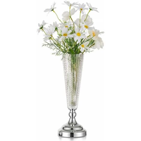 Silver Decorative Vase Pampas Flower Design - Modern Crystal Glass Vase for Tulips Tall Metal Flower Vase Centerpiece Vase for Wedding Table Home Living Room Office Bedroom Hall (1/5)