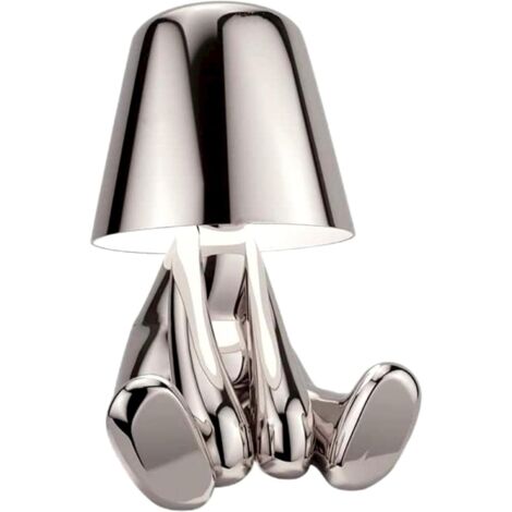 Thinker Lamp Collection, Touch Table Lamp Cordless Rechargeable Desk Lamp Silver Cute Decor Thinker Statue Battery Operated Night Light for Home Office, Bedroom, Living Room (Mr. What) (1/5)