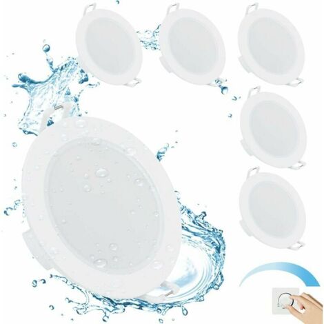 Dimmable Led Recessed Spotlight, 3W 4000K Natural White, IP65 Bathroom Led Ceiling Light, 35mm Extra Flat Led Spotlight, Hole Diameter Φ68-80mm, AC230V Ceiling Lighting for Living Room, Set of 6 (1/5)