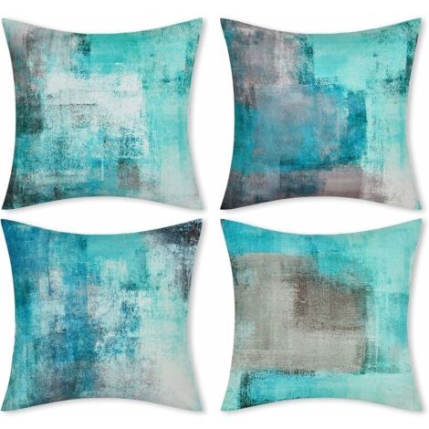Set of 4 Turquoise Cushion Covers 18x18 inch Modern Decorative Pillowcases for Living Room Sofa (1/5)