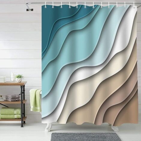 Modern Geometric Shower Curtain 72 x 72 Inch Dark Blue Brown Abstract Beach Curtain Waterproof Shower Curtain Bathroom Curtain Decoration Bathtub Accessories (1/4)