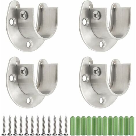 Rod Bracket, 4 Pieces 25mm U-Shape Clamp Brackets with Screws and Extension Pipes, for Wardrobe Clothes Rails for Wardrobe Shower Curtain Rod Holder (1/5)