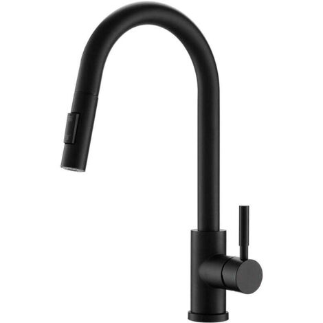 Contemporary Matte Black Pull Out Kitchen Sink Single Lever Mixer Tap With 360 Swivel (1/4)