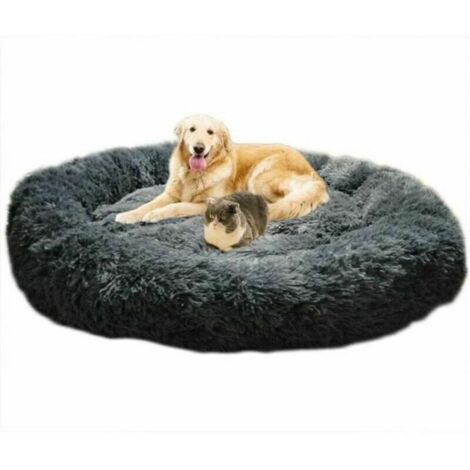 Washable Extra Large Round Soft Cat and Dog Bed with Cushion,Deluxe Pet Basket-100x100cm-Grey (1/4)