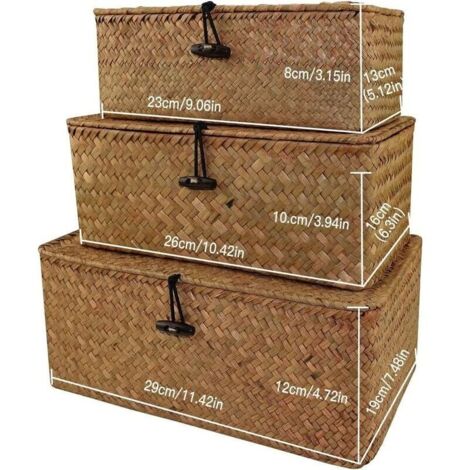 Wicker Storage Basket Woven Rattan Storage Box With Lids Seagrass Laundry Baskets Makeup Organizer For Bathroom, Living Room, Kitchen (S) (1/4)