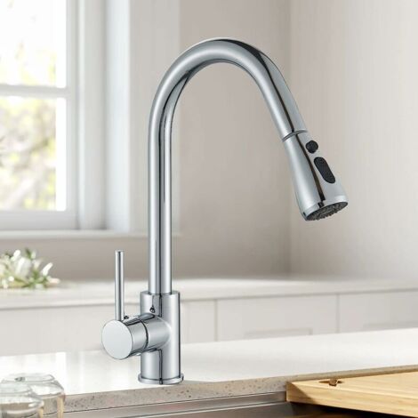 Kitchen Sink Taps 360° Swivel Kitchen Faucet Single Handle Single Lever High Arc Kitchen Mixer Tap with Pull Out Sprayer with 2 Modes Spray (1/5)