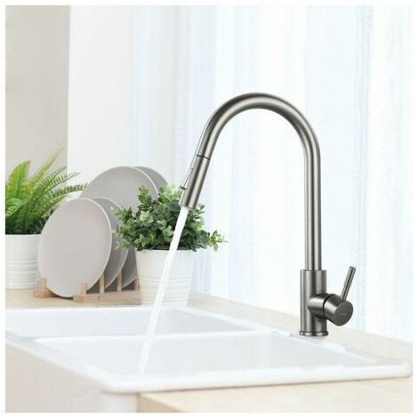 Kitchen Faucet with Pull-Out Spray Dark Gray 360° Rotatable Stainless Steel Kitchen Sink Mixer Tap 2 Functions (1/4)