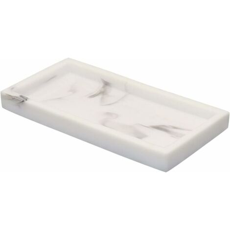 Rectangular Decorative Tray, Natural Marble Storage Tray, Worktop Storage Tray, Coffee Table, for Candles, Soap, Perfume (White) (1/5)