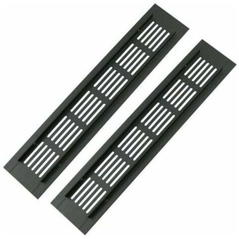 2 Pack Rectangular Aluminum Door Vent Grilles - 250 x 50mm - Insect Screen for RV, Wardrobe, Kitchen etc - Black (1/5)