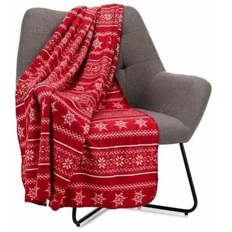 Christmas Fleece Throw - Large Fluffy Microfiber Blanket for Bed Couch Couch - Cozy and Warm Plush for Winter - Nordic Scandinavian Red (50" x 60") (1/5)