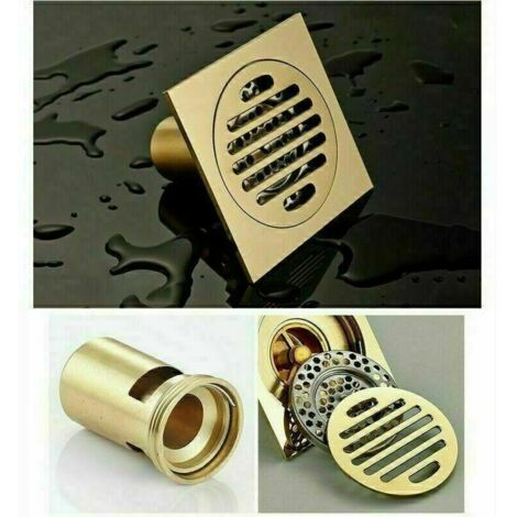Shower Drain Brass Floor Drain Hair Trap Bathroom 100mm Square Gold Color B (1/5)