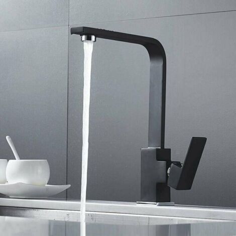 Kitchen mixer tap Square kitchen faucet with high spout - Mixer tap for kitchen sink - Brass (black) (1/5)