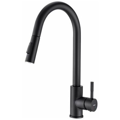 Kitchen Faucet with Pull-Out Spray Matte Black 360° Rotatable 2-Function Kitchen Sink Mixer Tap in Stainless Steel (1/4)