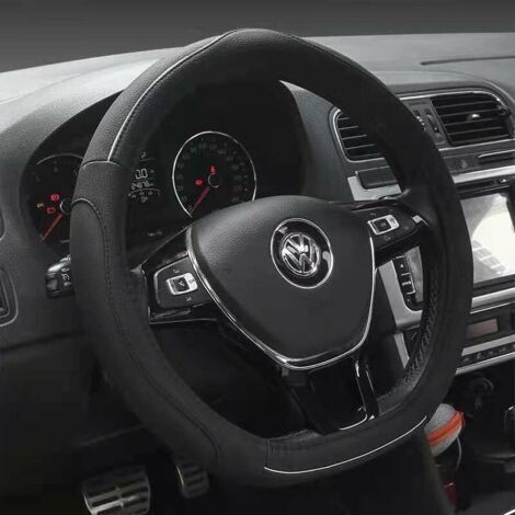 D Type Vehicle Steering Wheel Cover Car Steering Wheel Protector D-Shape Diameter 38cm (15") PU Leather,Car Replacement Part[Flat Bottom,All Black]
