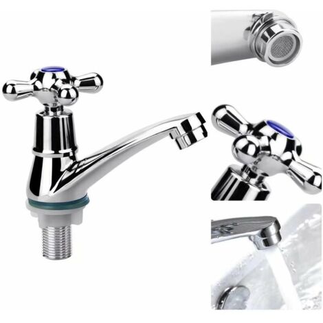 Single Handle Basin Faucet, Cold Water Mixer Tap, Cold Water Tap, Bathroom Sink Faucet, Cross Handle Chrome Locker Room Faucet With Filter (1/5)