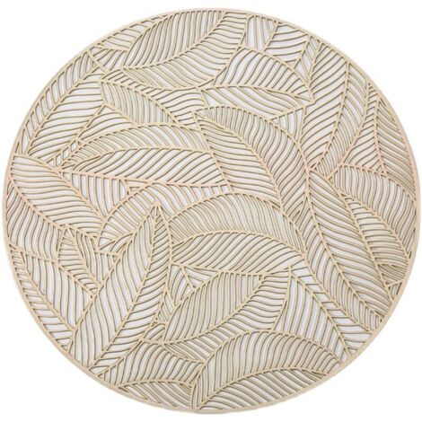 Placemats Set of 6, Round Leaf Placemats for Dining Table Hollowed-out Pressed Vinyl Placemats (Gold) (1/4)