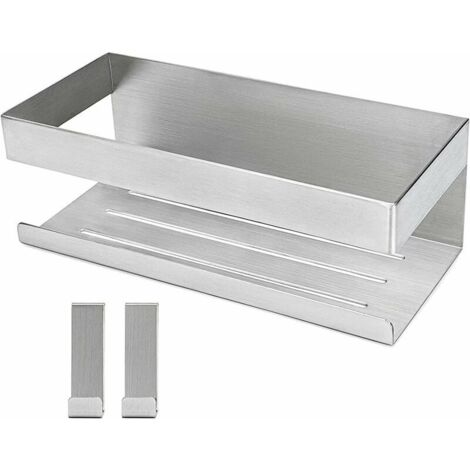 Self-Adhesive Shower Caddy Brushed Stainless Steel Shower Caddy-Adhesive Shower Caddy Bathroom Shelf SUS304 Stainless Steel-With 2 Hooks (1/5)