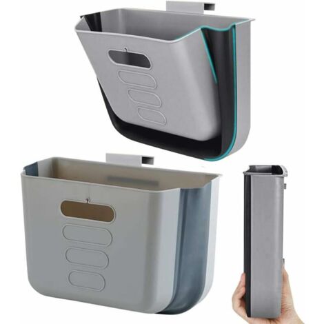 Hanging Kitchen Waste Bin Small Trash Can Foldable Plastic Dustbin Portable Cabinet Rubbish Bin Wall Mounted Garbage Trash Bin for Kitchen Cupboard Door Bathroom Bedroom Office Car Dorm (Dark Grey) (1/5)