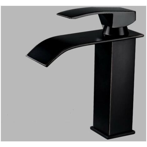 Brass Black Waterfall Spout Bathroom Faucet, Single Handle Bathroom Sink Faucet, Matte Black (1/5)