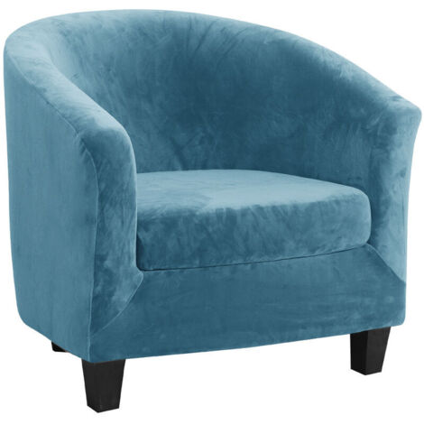 2 Pieces Tub Chair Covers,Upgraded 2 IN 1 Design Stretch Velvet Armchair Sofa Slipcover with Cushion Cover, Non Slip Club Bucket Chairs Sofa Couch Covers Slipcovers(Upgraded- Blue, Velvet) (1/4)