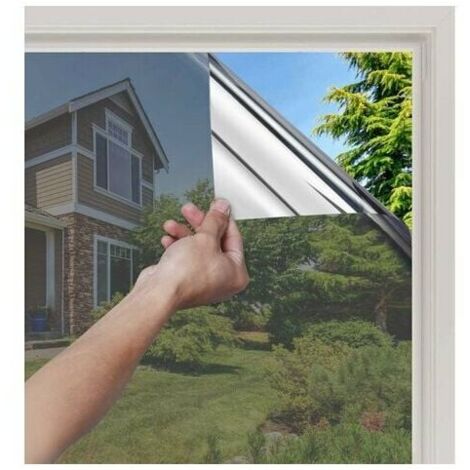 Window Mirror Film Self Adhesive One Way Window Mirror Effect Heat Resistant Mirror Paper One Way Blackout Mirror Foil Anti UV Sun Protection Silver 60x100CM WHWY (1/5)