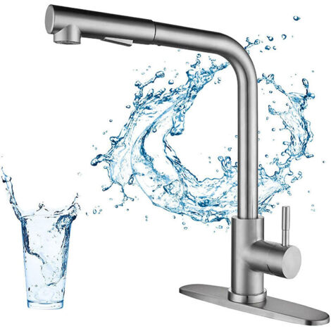 Kitchen Mixer Tap with Pull-out Spray 360 Rotating Kitchen Faucet with 2 Choice of Jets High Quality Brushed Steel Taps (1/5)