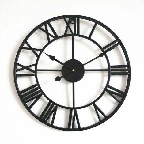 Large Round Metal Wall Clock Vintage Style Silent Non-Ticking Battery Operated 40cm Black Roman Numeral Clocks for Living Room Bedroom Kitchen Decoration (1/5)